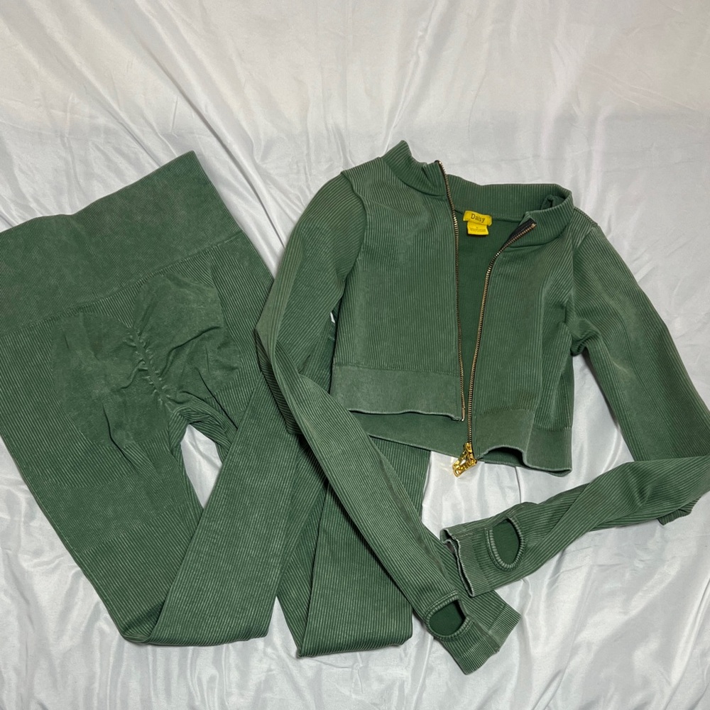 Green Ribbed Two-Piece Set